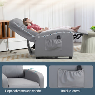 Sillón de Masaje Sillón Relax Reclinable con Mando a Distancia 2 Zonas de Masaje 8 Programas 5 Niveles de Intensidad 1 Bolsillo Lateral y Temporizador Tapizado en PU 68x88x98 cm Gris Claro
