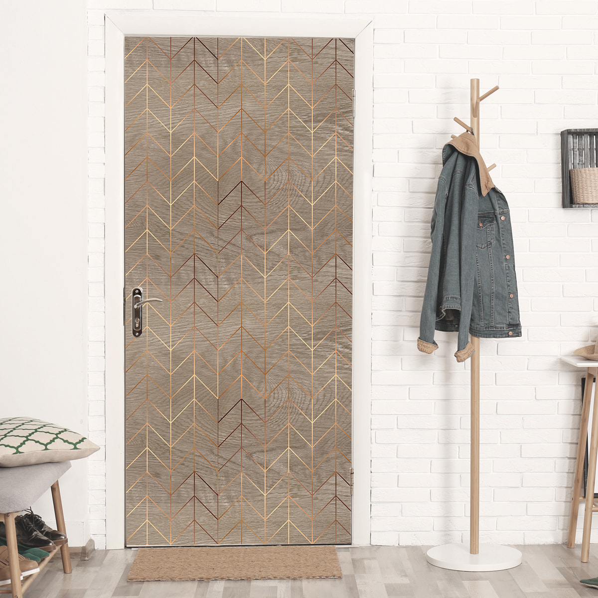 Stickers adhesivos de CERAMIKO - Madera con zigzag dorado 80x210