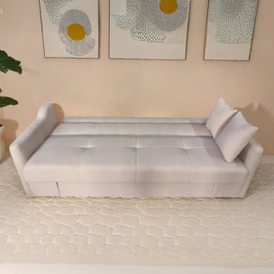 BAKAR Canapé convertible avec coffre en velours cotelé beige 3 places