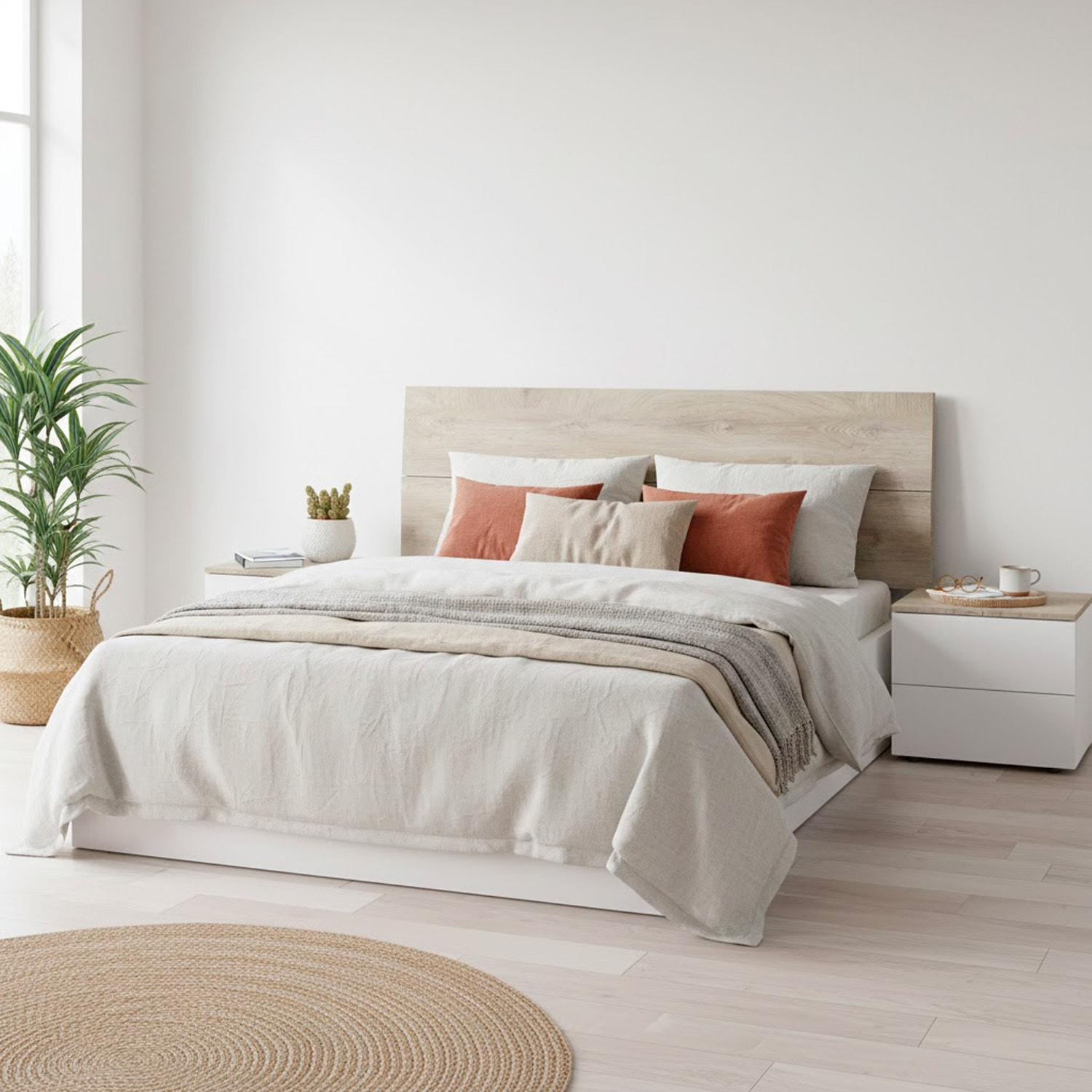 Set Camera Da Letto Con Testiera Matrimoniale Da 176 Cm E 2 Comodini Con Cassetti Testata Letto Arredo Per Letti 135 150 160 Cm Rovere E Bianco