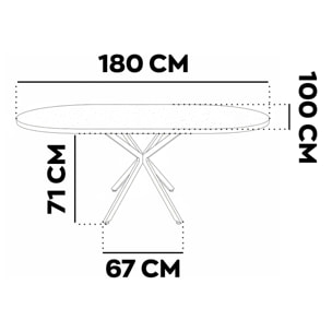 Marui Big - Tavolo da pranzo ovale 180x100 cm in Legno Testurizzato con Piede Centrale in metallo Kiso