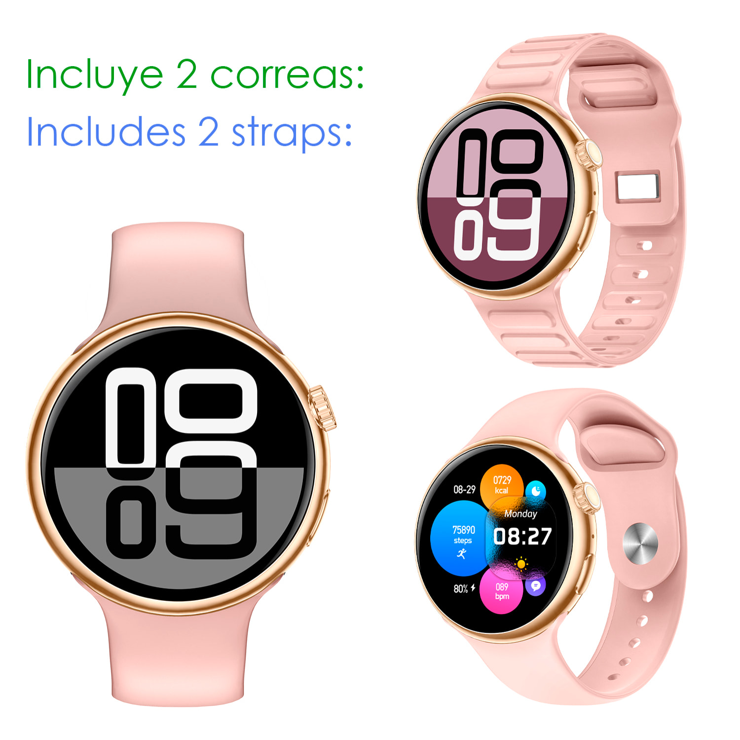 Smartwatch Z12 Pro con monitor de tensión cardiaco avanzado, O2, termómetro. Múltiples modos deportivos. Doble correa.