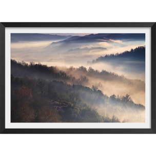 Affiche paysage brume magique Affiche + cadre en bois - Noir