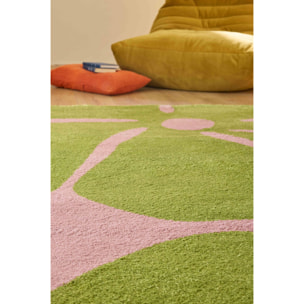 GROOVY - Tapis rétro coloré à motif fleur - Confortable et moelleux - Vert