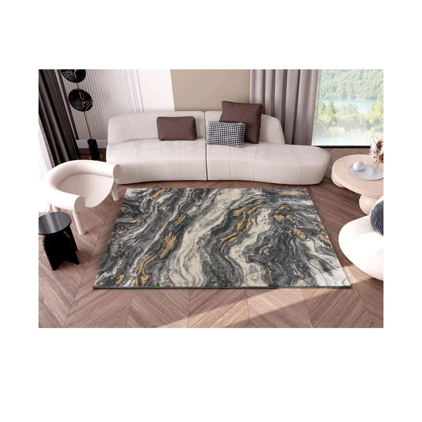 MARMOL ONDA Alfombra efecto mármol de pelo corto gris, varias medidas disponibles.