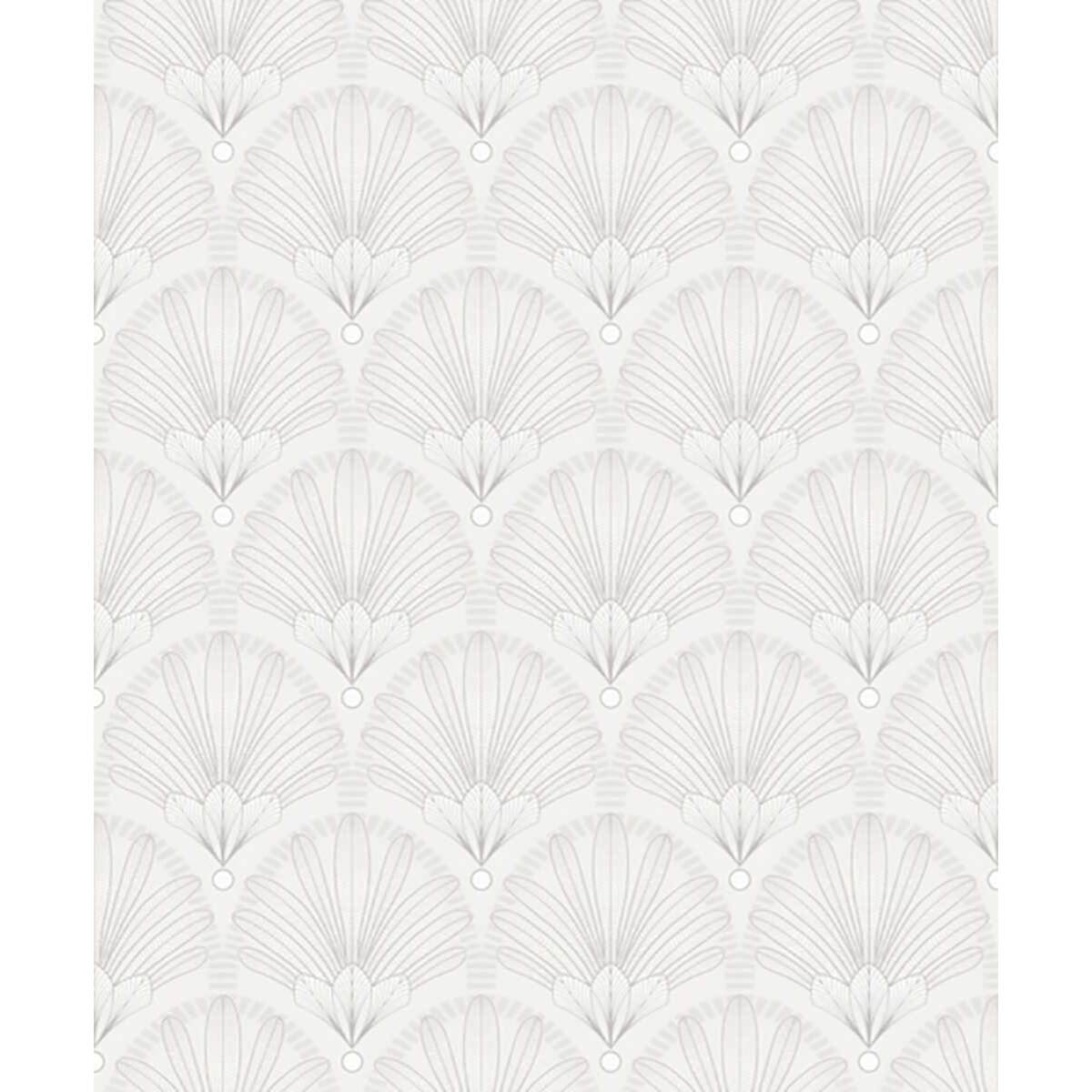 Papier peint éventails Art Nouveau blanc nacré