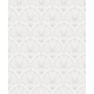 Papier peint éventails Art Nouveau blanc nacré
