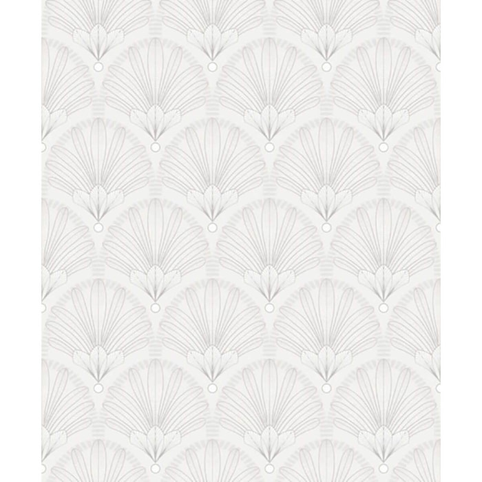 Papier peint éventails Art Nouveau blanc nacré