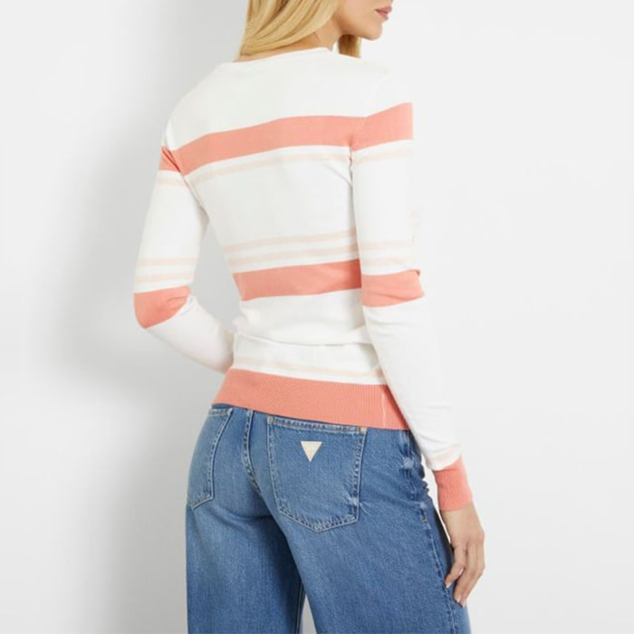 Pull Macy - orné de strass - rayures - blanc et rose