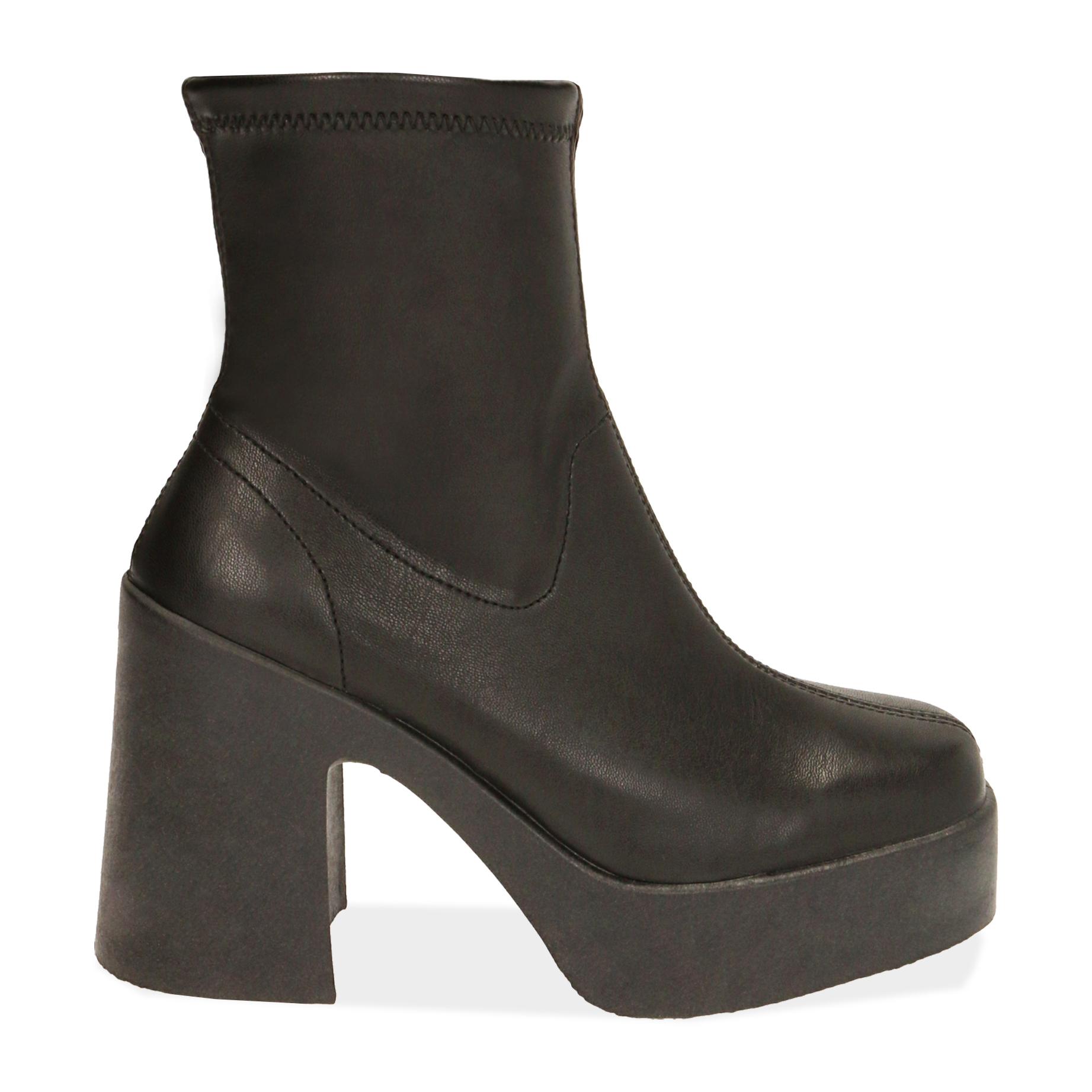 Ankle boots platform neri, tacco 10,5 cm