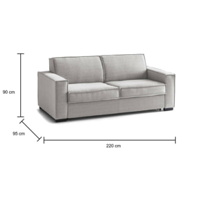 Divano letto 3 posti Asteroide, Sofà Soggiorno apertura girevole, Tessuto imbottito, Braccioli standard, 100% Made in Italy, Cm 220x95h90, Grigio