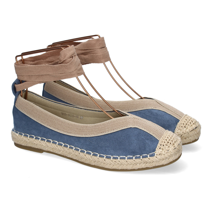 Bailarina de Mujer con Yute, Diseño Moderno con Puntera Bordada y Cintas