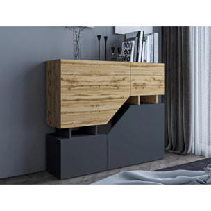 Pitt - buffet haut - 4 portes - 120 cm - Bois / Gris