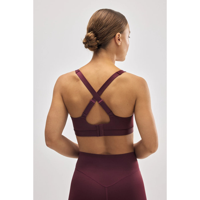 Reggiseno sportivo ad alto sostegno con spalline regolabili color bordeaux