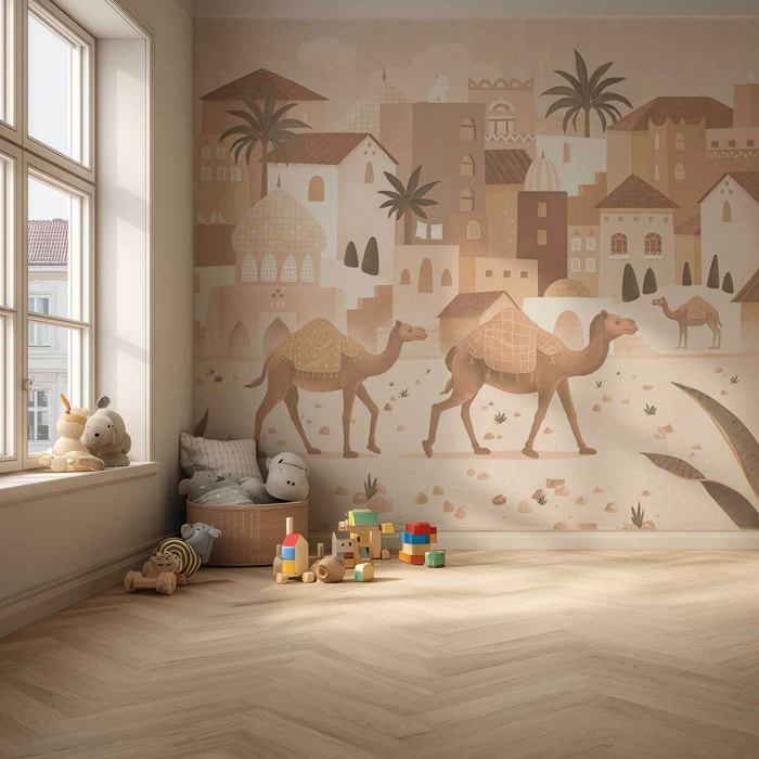 Papier peint aventure chambre garçon - La Cité des Sables Intissé