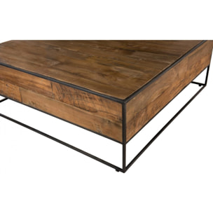 ALIDA - Table basse bois carrée 100x100cm Teck recyclé et métal