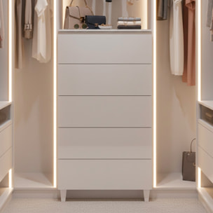 Comodino Con 5 Cassetti Cassettiera Settimino Mobile Da Camera Da Letto Moderno Mobiletto Con Piedini Montaggio Facile 60 x 40 x 117 Cm Bianco Lucido
