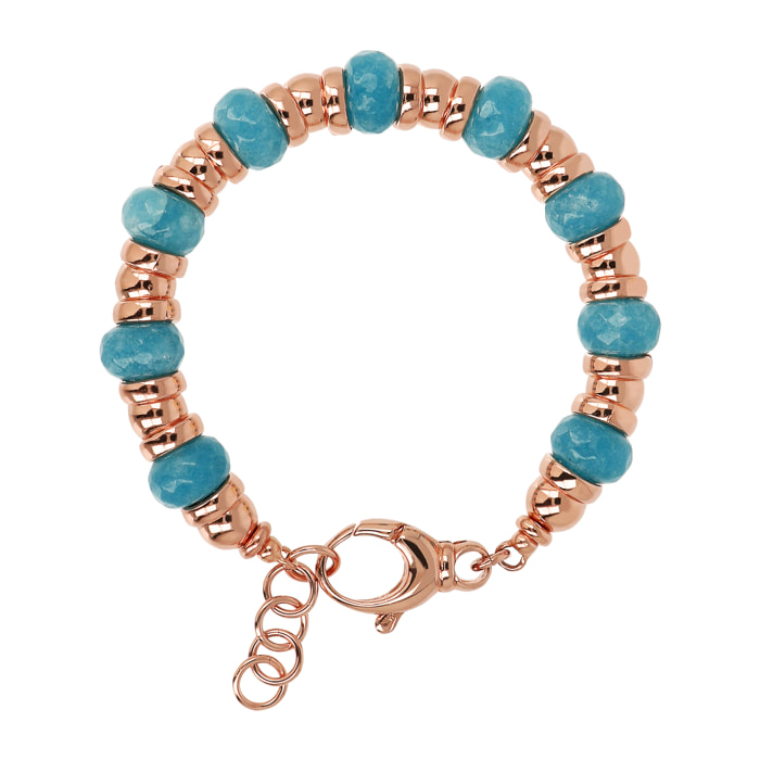 Bracciale con Rondelle Golden Rosé e in Pietra Naturale Sfaccettata Quarzite Blu