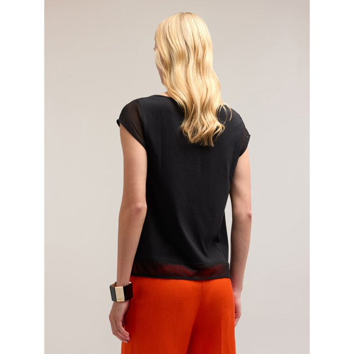 Motivi - Camiseta de jersey con insertos de georgette - Negro