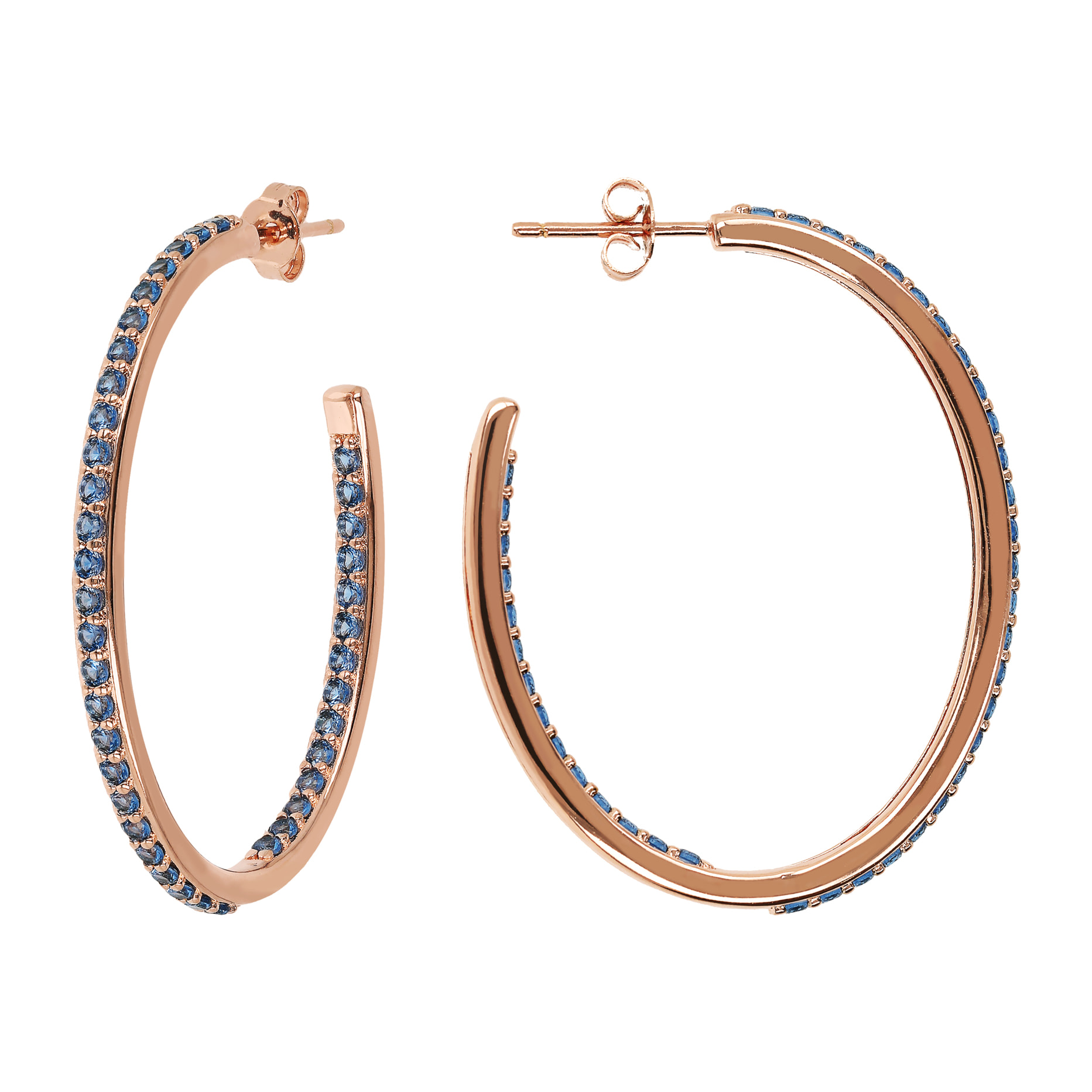 Orecchini a Cerchio Ovali con Cubic Zirconia Blu