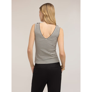 Motivi - Top a righe con bordo in pizzo - Nero