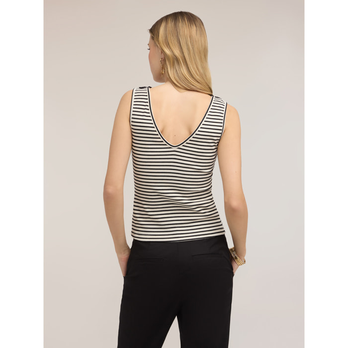Motivi - Top a righe con bordo in pizzo - Nero