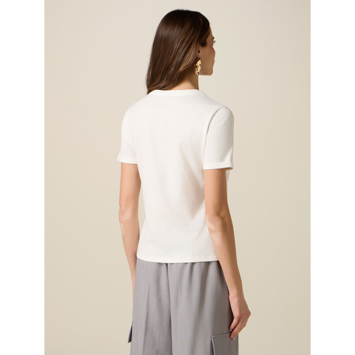 Oltre - T-shirt con intarsio e cristalli - Bianco
