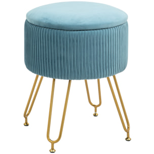 Baúl de Almacenaje para Dormitorio Puff Almacenaje Tapizado en Terciopelo Banco de Almacenaje con Patas de Acero para Pasillo Salón Ø40x48 cm Azul Claro