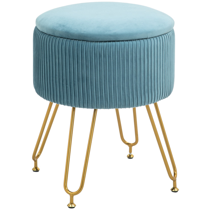 Baúl de Almacenaje para Dormitorio Puff Almacenaje Tapizado en Terciopelo Banco de Almacenaje con Patas de Acero para Pasillo Salón Ø40x48 cm Azul Claro
