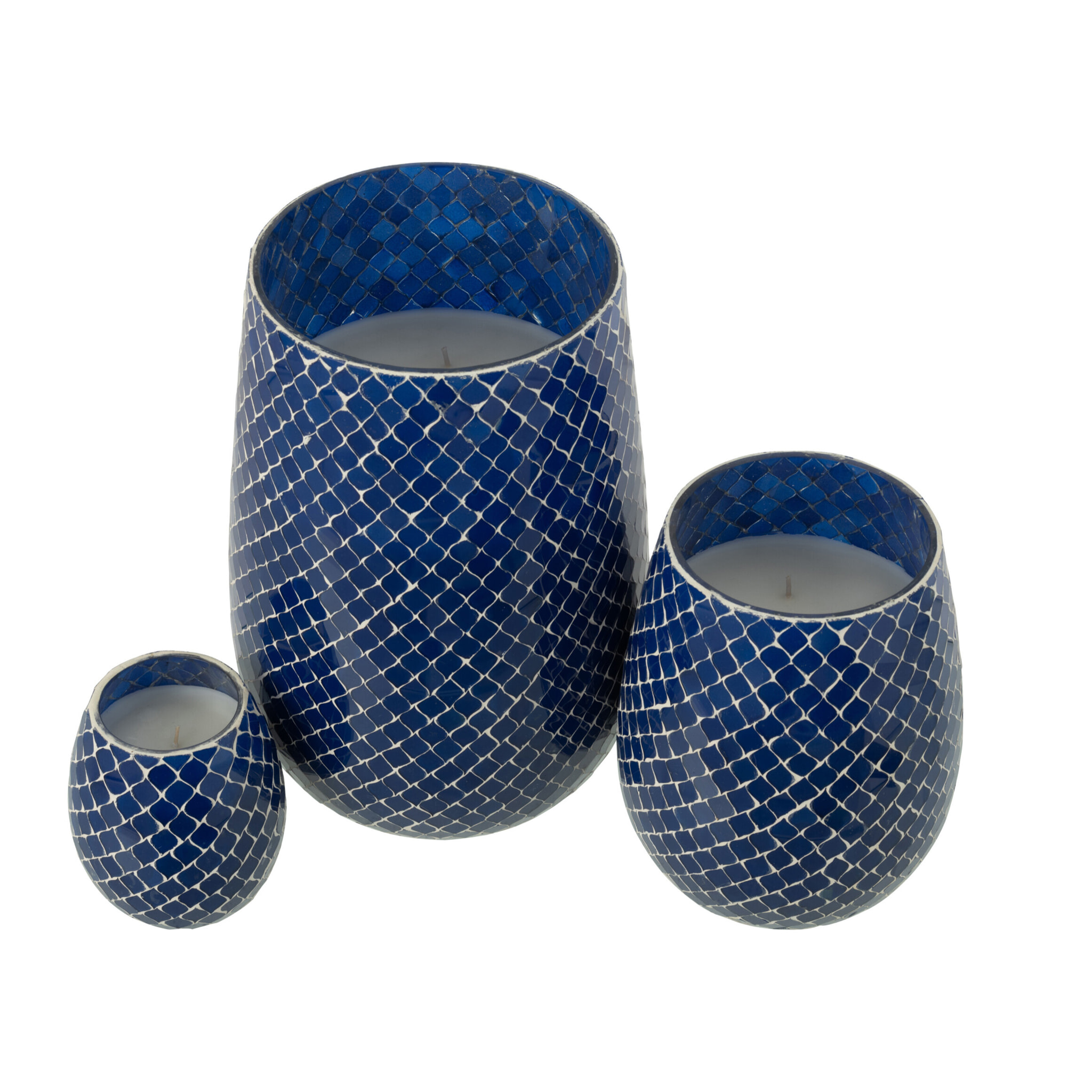 J-Line bougie parfumée Mia Mosaique - Juniper Love - verre - bleu - large - 230H