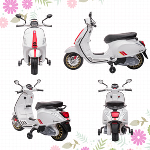 Moto Eléctrica para Niños de +3 Años con Licencia Vespa Moto de Batería para Niños 6V con USB MP3 Luz LED Radio FM Velocidad 3 km/h Carga 35 kg Blanco