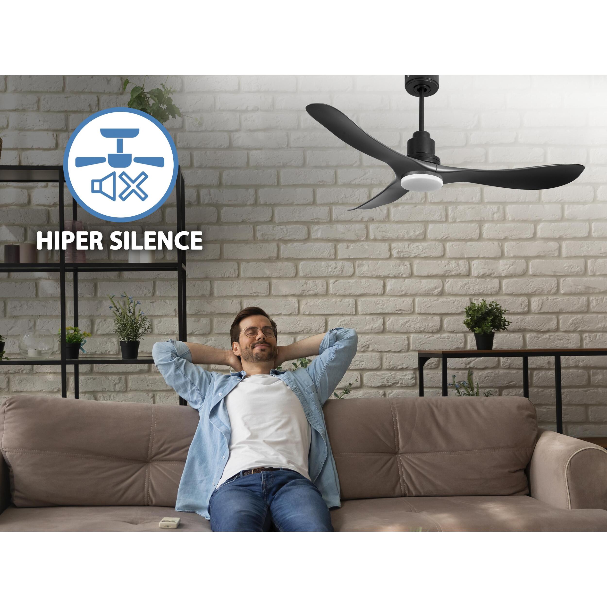 Ventilador de techo Reversible Termostato Dimable Wifi Motor DC Techos Inclinados Mando a Distancia Luz tres tonos Hypersilence Memoria TiomanD132C04LED64622 PURLINE