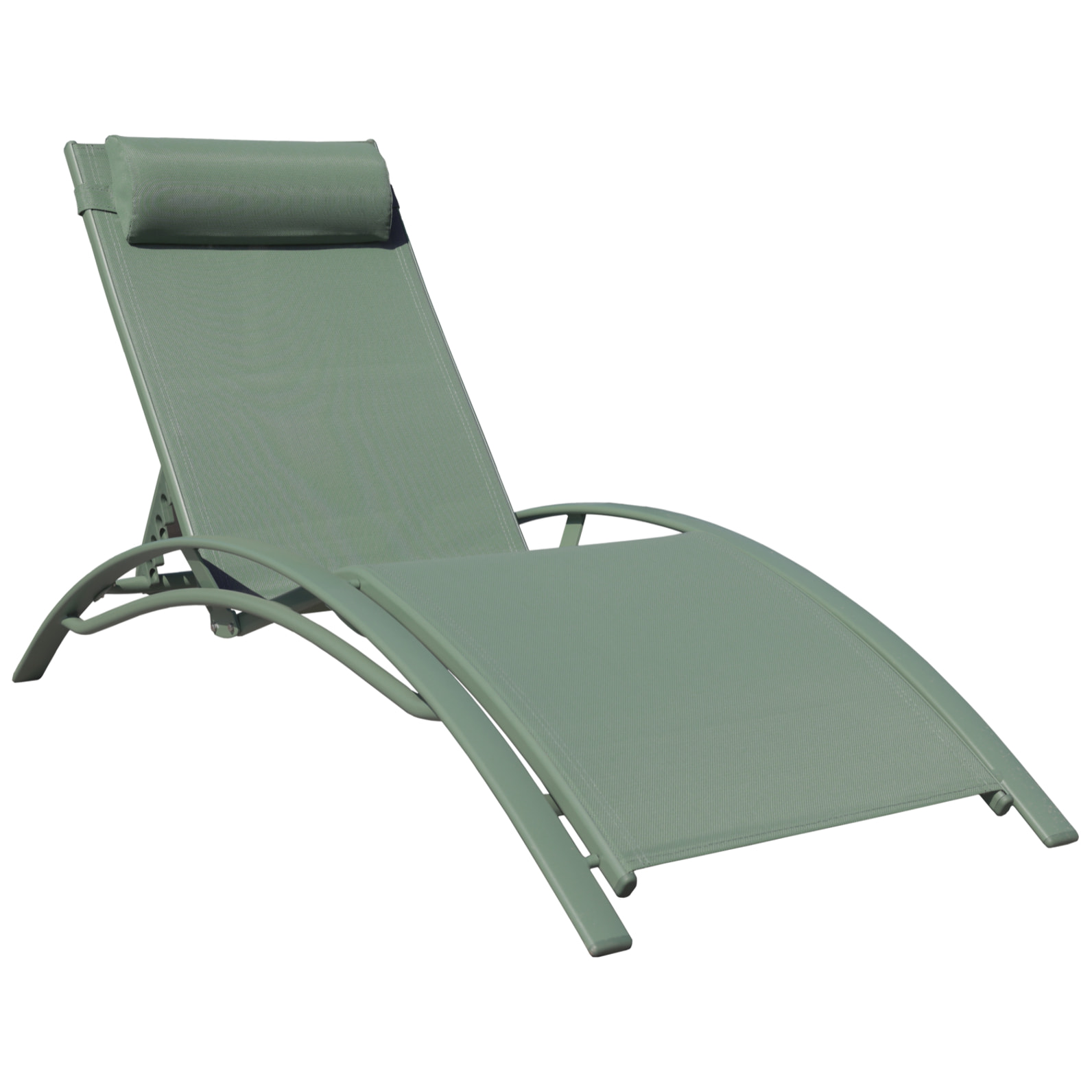 Lot de 2 transats GALAPAGOS en textilène vert sauge - aluminium vert sauge