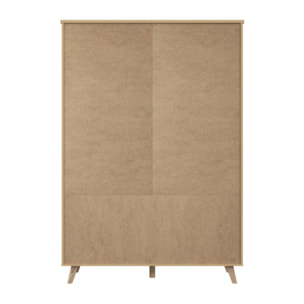 Armoire 2 portes 4 tiroirs effet bois chêne naturel et blanc mat - WANDA