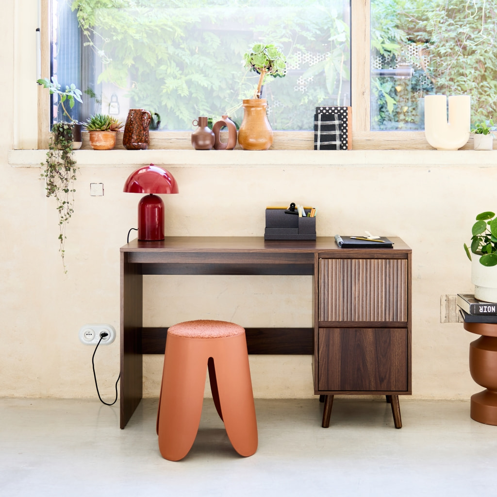 Bureau scandinave décor bois 2 tiroirs LINEAR