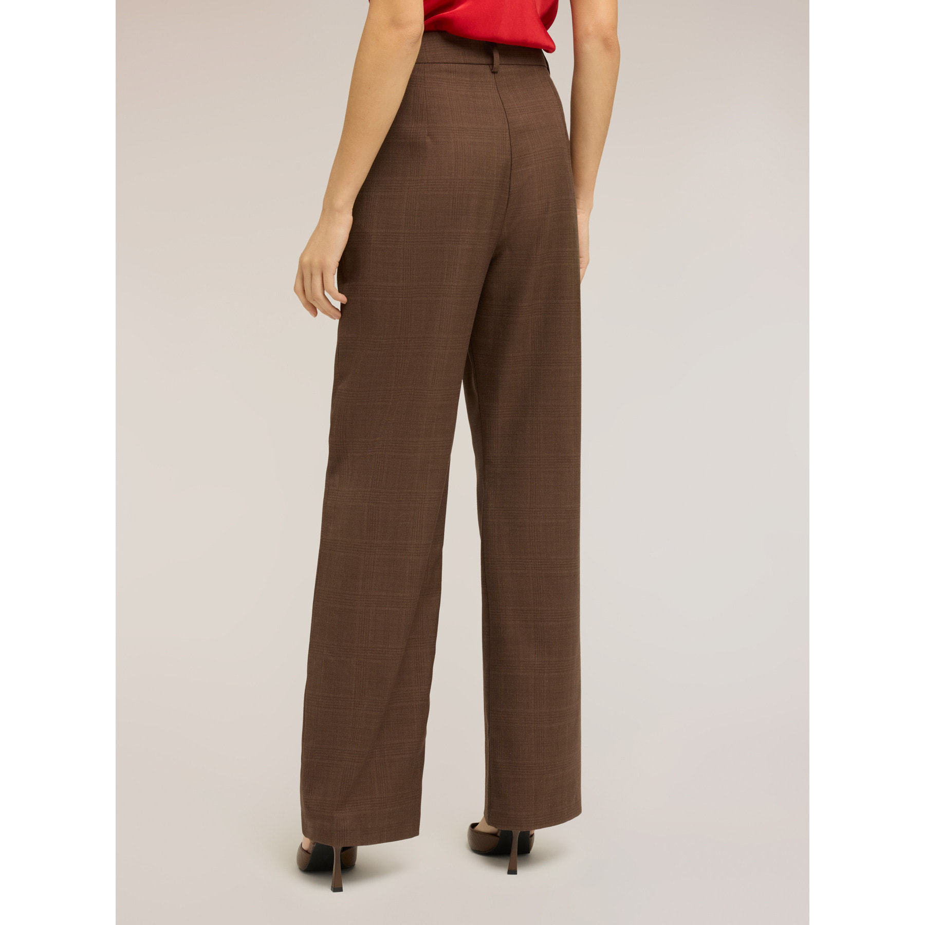 Motivi - Pantalones palazzo de poliviscosa con estampado de cuadros - Marrón