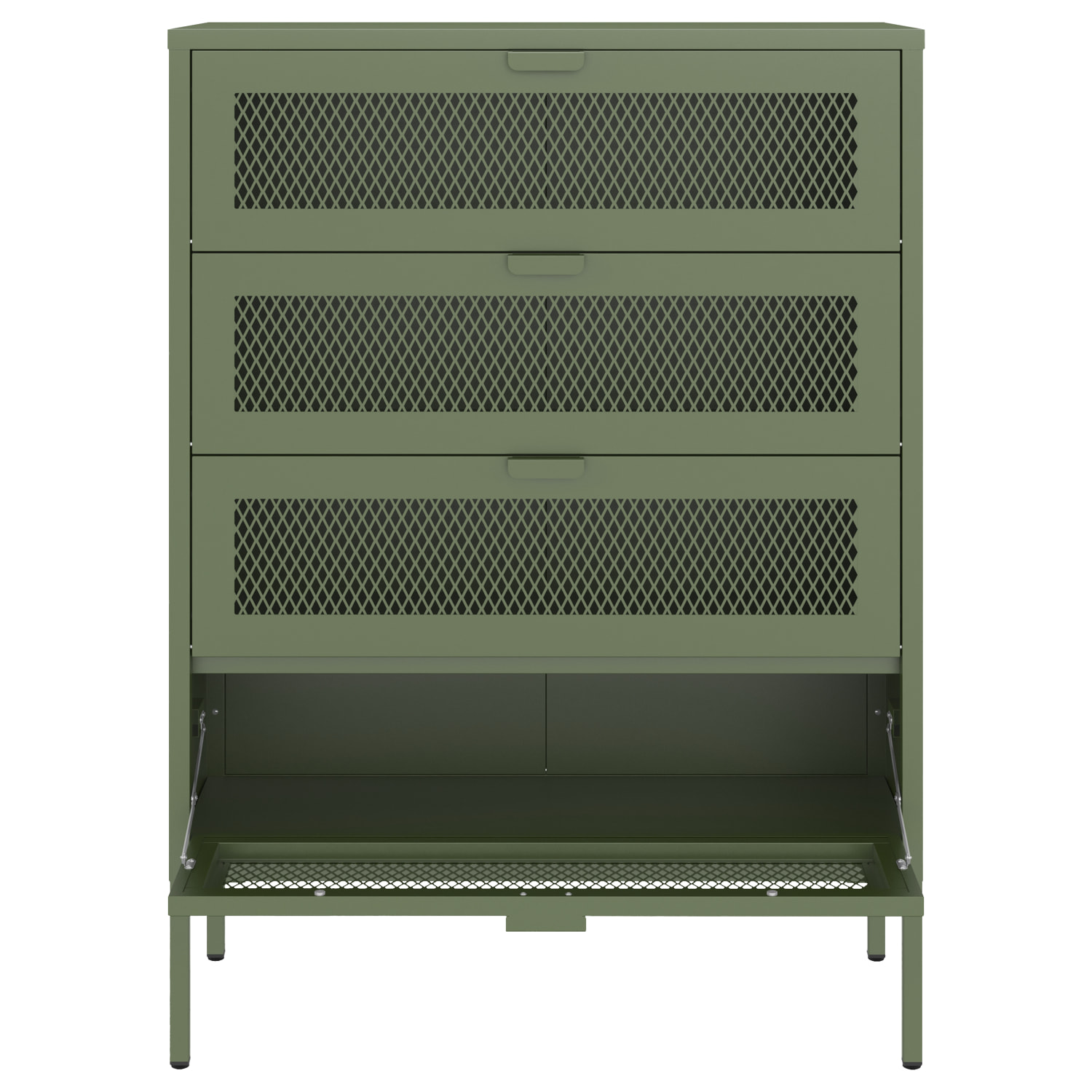 Meuble à chaussures 4 portes en métal vert kaki EMMA