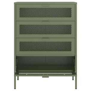 Meuble à chaussures 4 portes en métal vert kaki EMMA