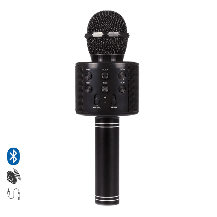 DAM Microfono Karaoke Multifunzione con Altoparlante Incorporato 7,5x7,5x22,3 Cm. Colore nero