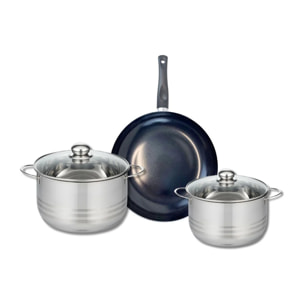 Ensemble de 1 Poêle de cuisson 28 cm et 2 faitouts 20 et 24 cm Elo Prima Brillant
