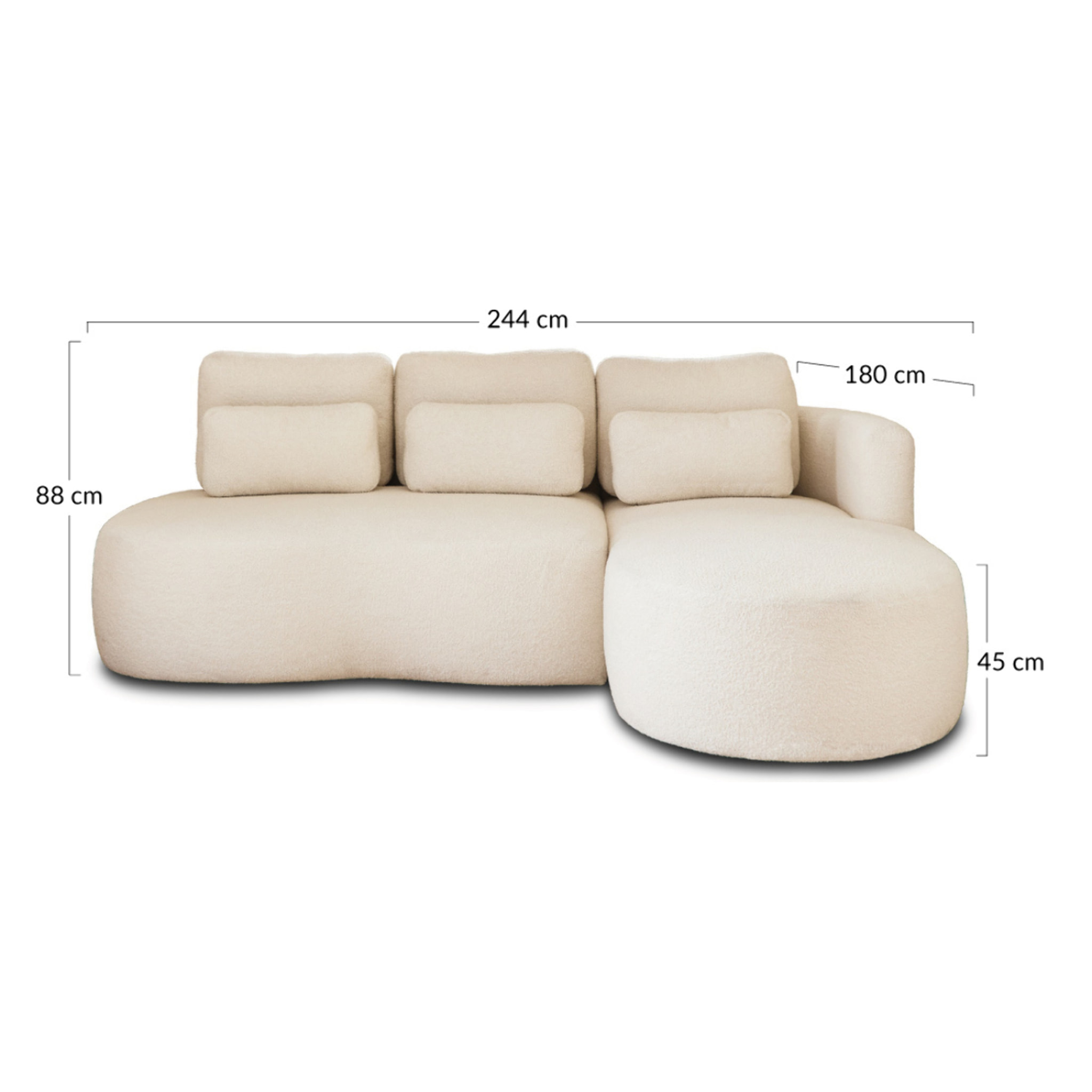 Mahina - canapé d'angle droit - 4 places - convertible avec coffre - en tissu bouclette - Jaune