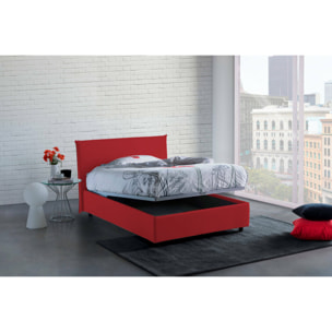 Letto piazza e mezza Chicca, Letto contenitore con rivestimento in tessuto, 100% Made in Italy, Apertura frontale, con materasso Cm 120x200 incluso, Rosso