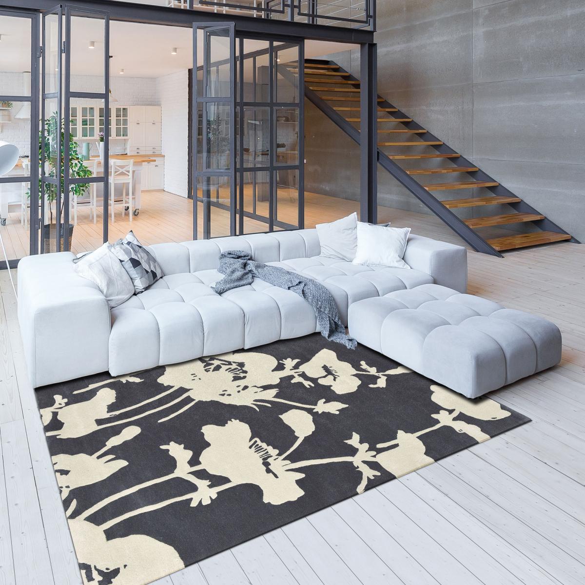 Tapis salon et chambre fait à la main en laine motif floral KAMA