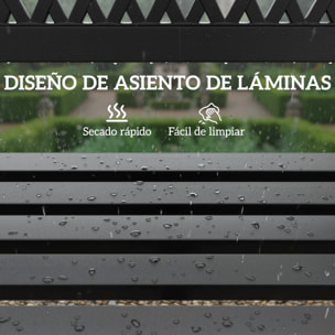 Banco de Jardín Exterior de 2 Plazas, Banco Exterior con Asiento Listonado, Reposabrazos y Marco de Acero, para Patio, Terraza, 119x50x75 cm, Negro