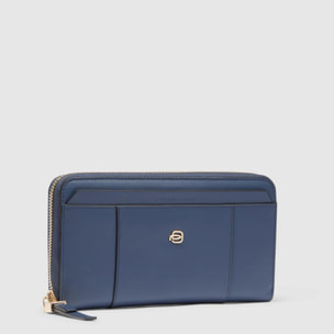 Piquadro Portafogli grande con zip, 4 soffietti, porta monete, porta carte di credito, protezione RFID