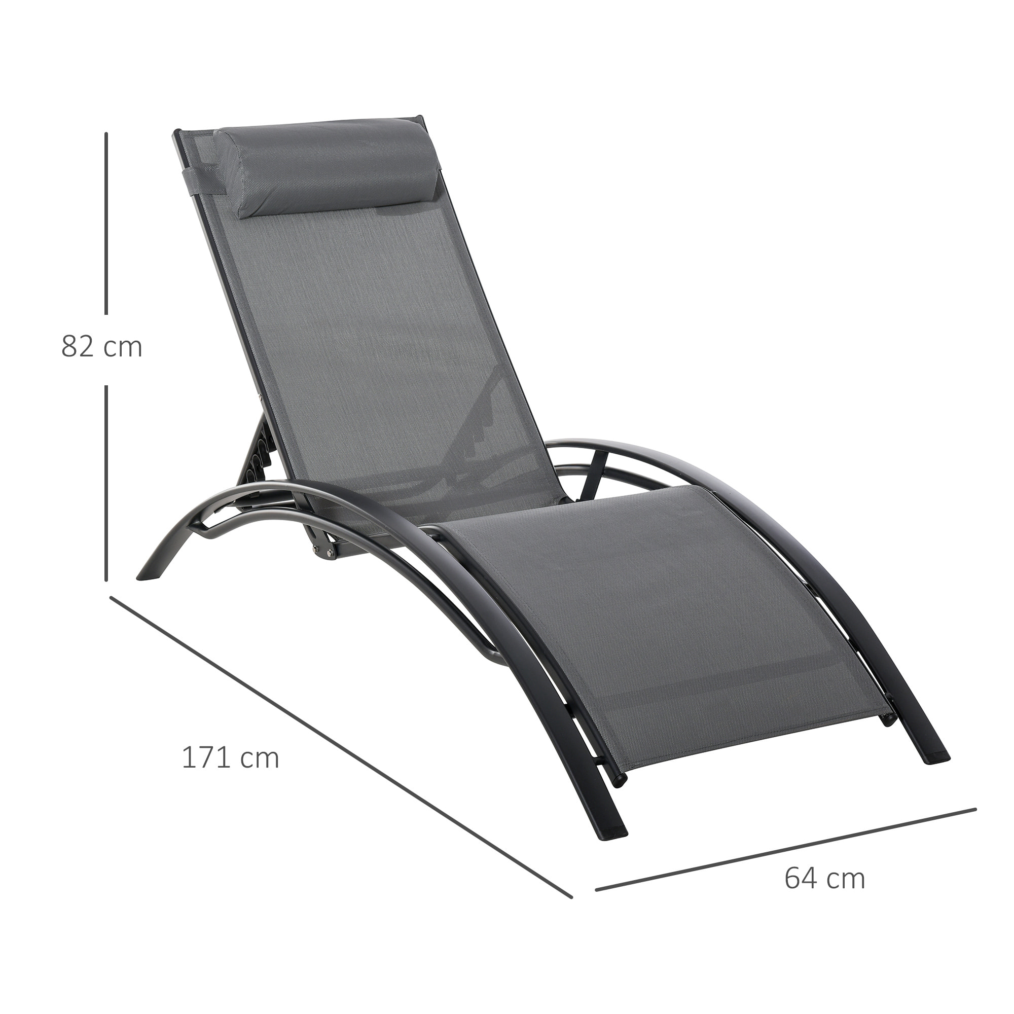 Tumbona Reclinable con Respaldo Ajustable Reposacabezas Extraá­ble Aluminio Gris