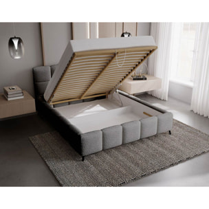 Paulito - lit coffre - 180x200 cm - sommier inclus - en tissu bouclette - Gris