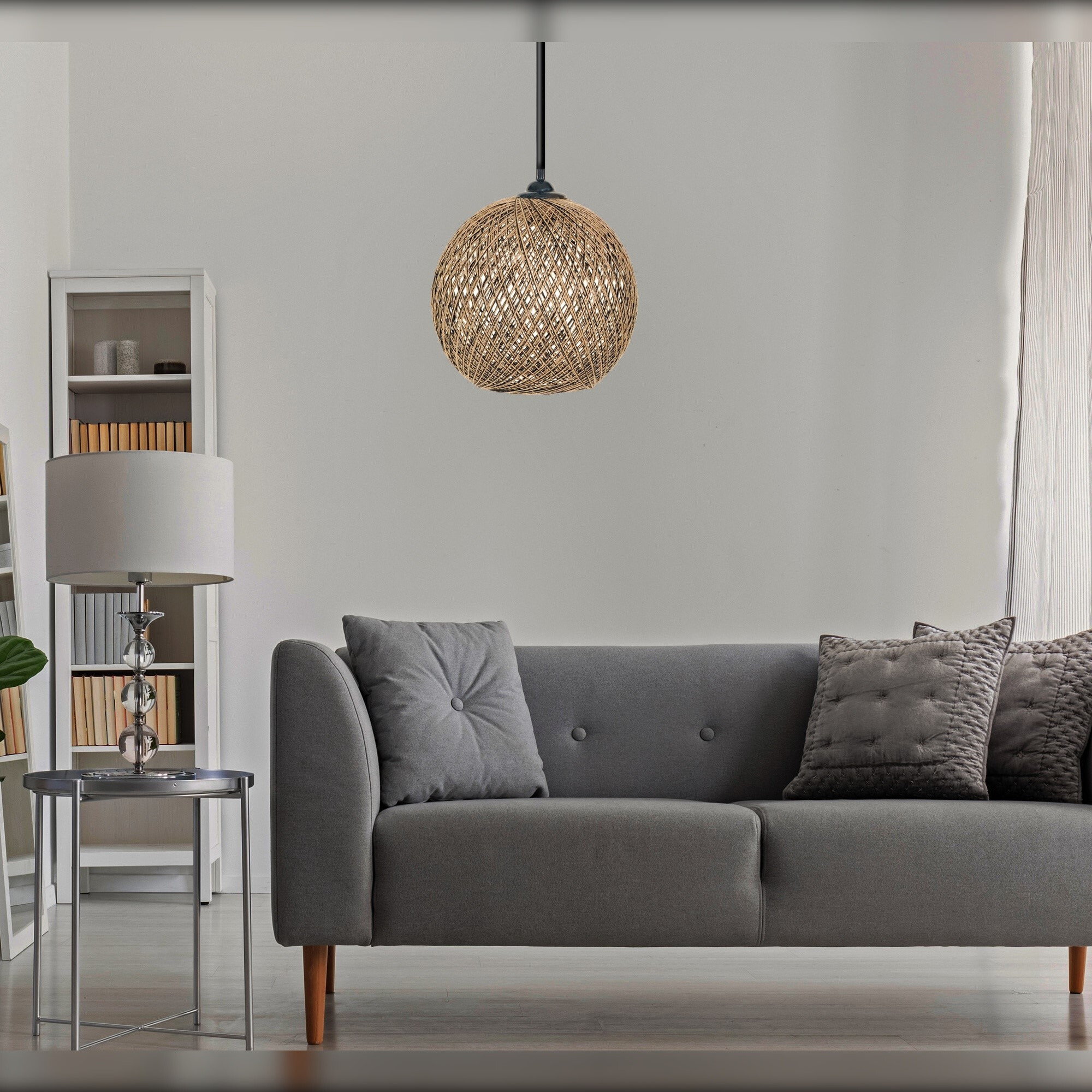 Lámpara de techo con Yute, hecho a mano color Negro Marrón