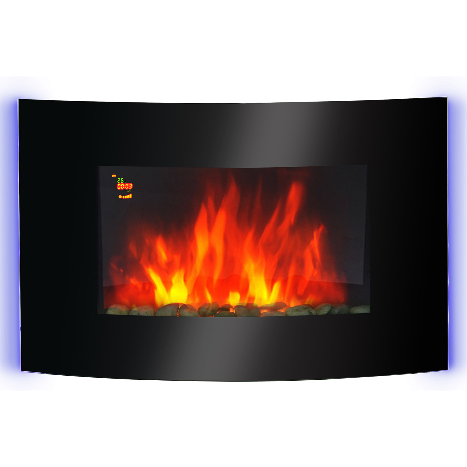 Cheminée électrique murale éclairages latéraux LED design avant-gardiste affichage LED avec télécommande et minuterie 1000/2000 W luminosité réglable noir