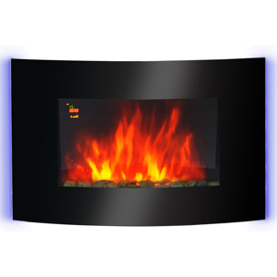 Cheminée électrique murale éclairages latéraux LED design avant-gardiste affichage LED avec télécommande et minuterie 1000/2000 W luminosité réglable noir